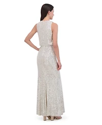 Eliza J Petite Sleeveless Cowl Neck Sequin Long Gown