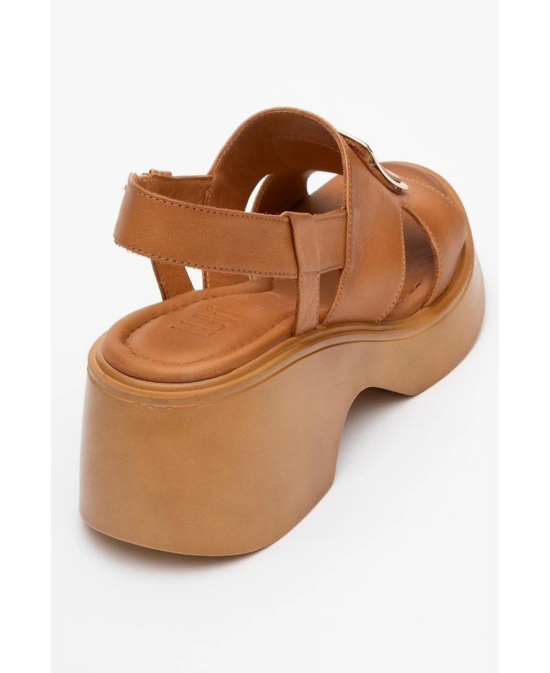 Forever & Always Shoes Lucia Leather Buckle Platform Sandal (Women)