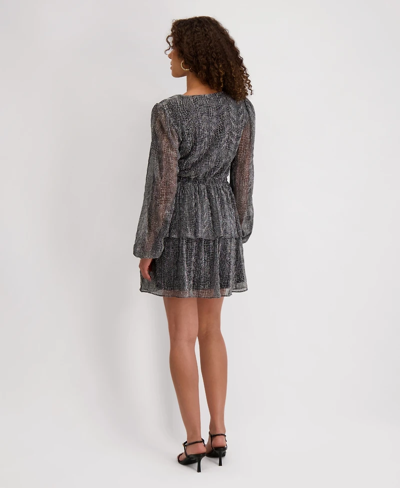 Siena Women's V-Neck Textured Metallic Knit Dress