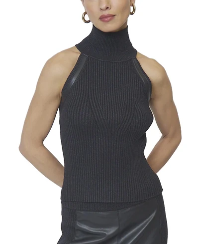 Central Park West Women's Milan Leather Accent Sleeveless T-Neck