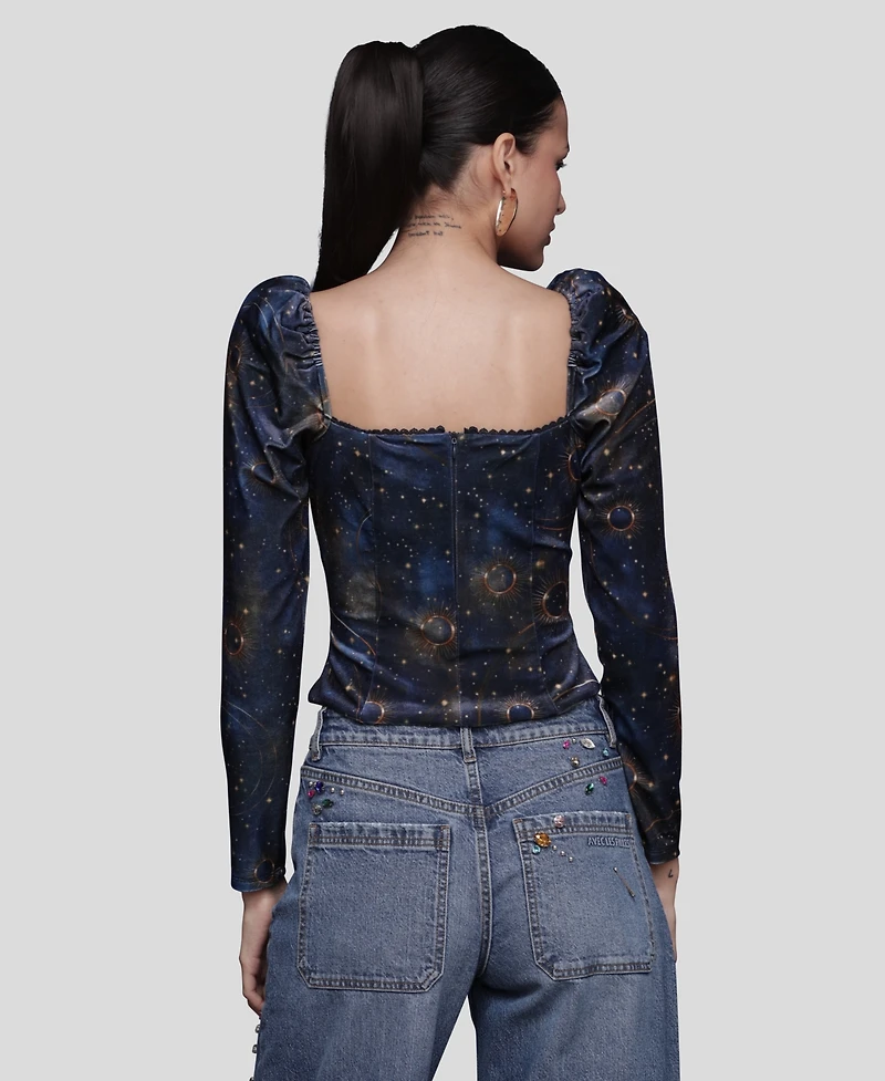 Avec Les Filles Women's Long Sleeves Velvet Top