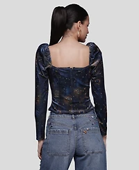 Avec Les Filles Women's Long Sleeves Velvet Top