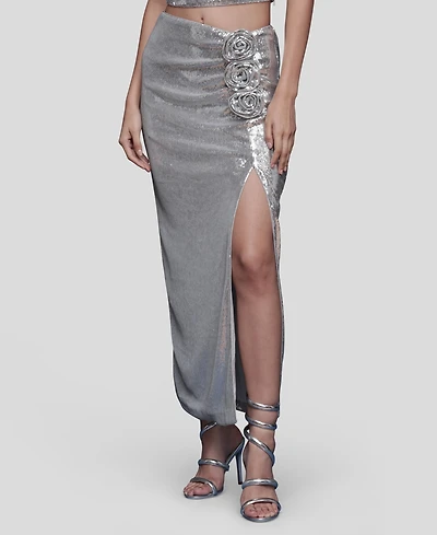 Avec Les Filles Women's Asymmetrical Ruched Midi Skirt