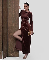 Avec Les Filles Women's Asymmetric Drape Long Sleeves Maxi Dress