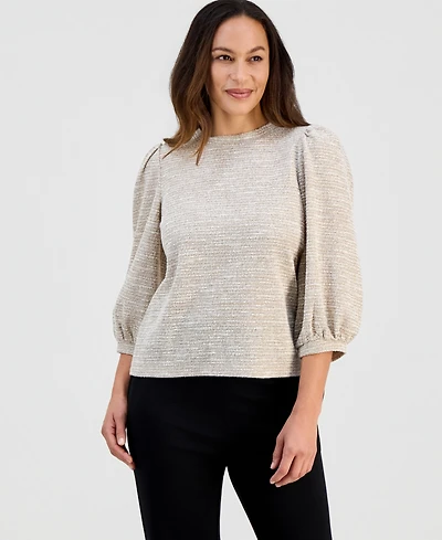 Ak Anne Klein Petite 3/4-Balloon-Sleeve Boucle Top