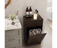 Chic Crate 10 Gal Tilt Out Trash Can Cabinet Woodgrain Wave Textured Pull Out Bin, Walnut Finish Kitchen Organizer