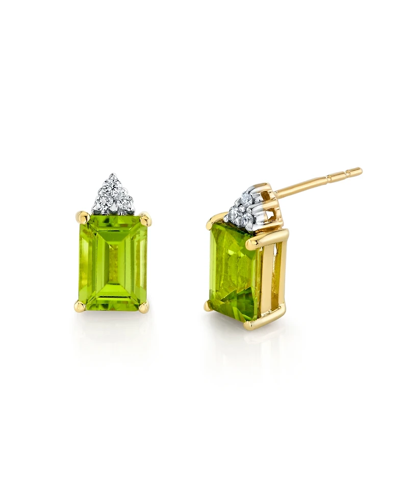 Macy's Peridot (2-1/10 ct. t.w.) & Diamond Accent Stud Earrings in 14k Yellow Gold