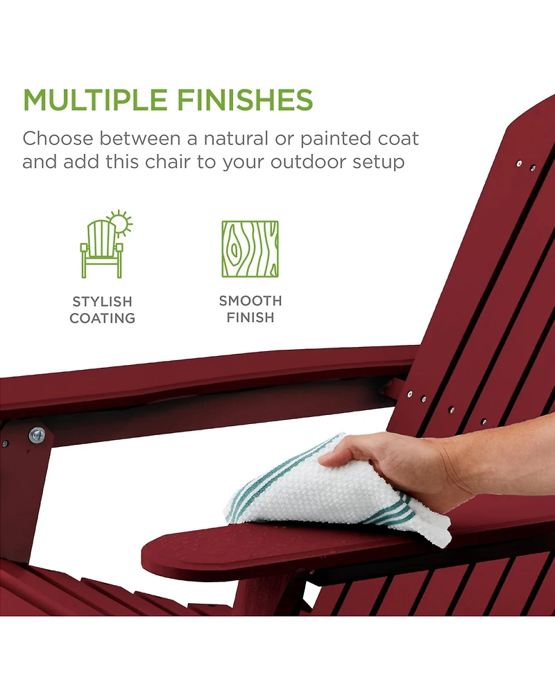 Best Choice Products Folding Adirondack Chair Outdoor, Wooden Accent Lounge Furniture w/ 350lb Capacity