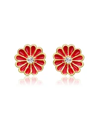 GiGiGirl Sterling Silver 14K Gold Plated with Clear Cubic Zirconia & Colored Enamel Flower Stud Earrings