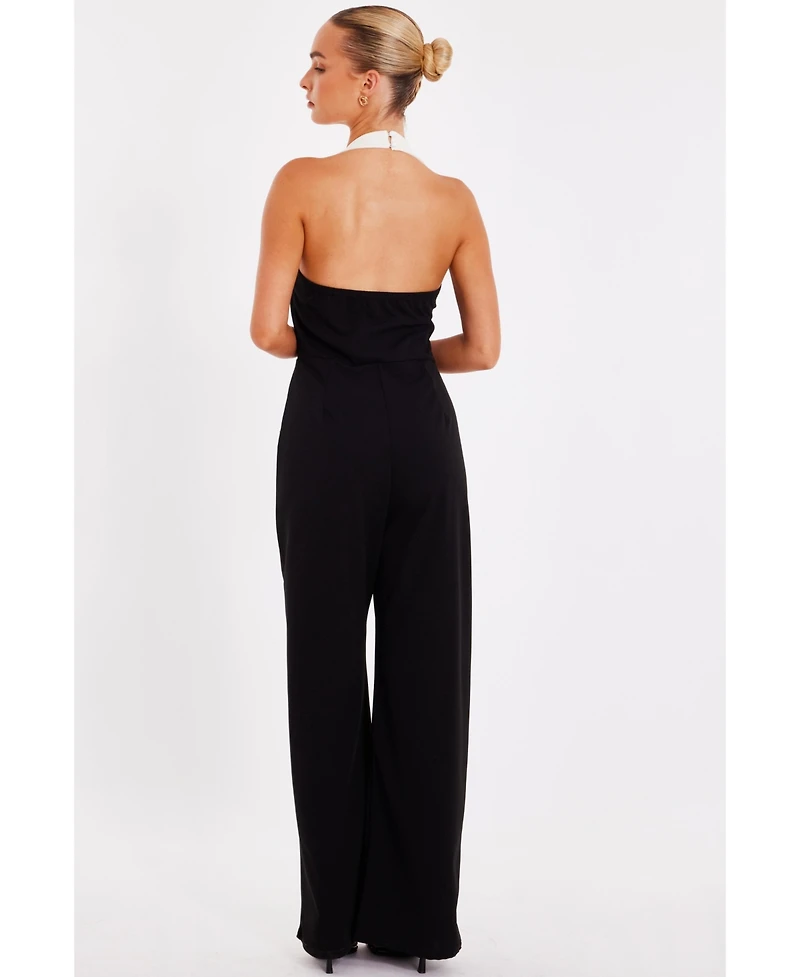 Quiz Women's Monochrome Halter Jumpsuit with Pocket Detail