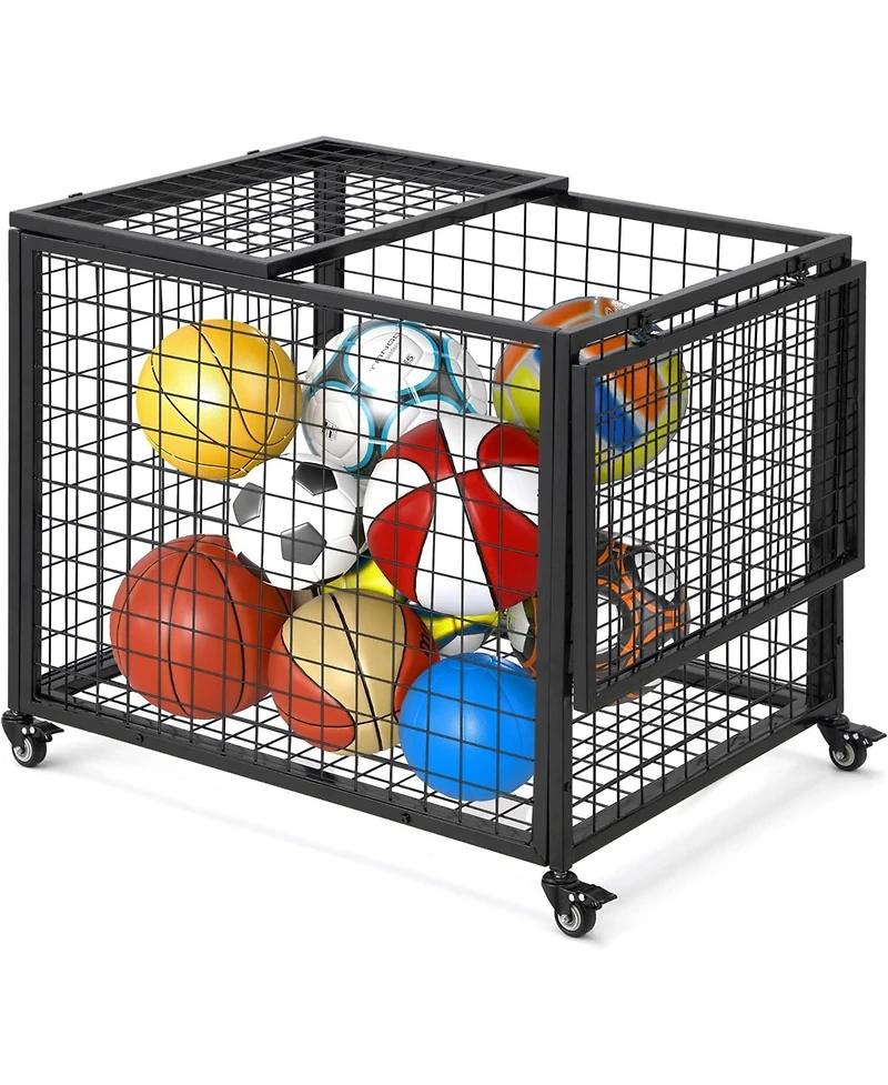 Aecojoy Ball Cart Storage, Rolling Basketball Bin with Wheels for Garage, School, Gym, Sports Equipment and Toy Organizer