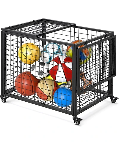 Aecojoy Ball Cart Storage, Rolling Basketball Bin with Wheels for Garage, School, Gym, Sports Equipment and Toy Organizer