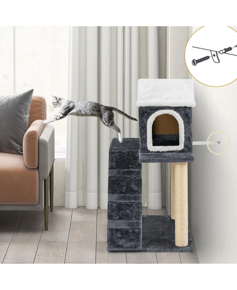 Gymax 35'' Modern Cat Tree 3-level Cat Condo Furniture w/ Openable Roof Sisal Scratching Posts