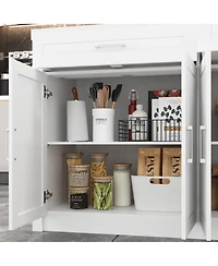 Kitchen island with 2 drawers, 4 doors, kitchen island storage table with sockets, coffee station and microwave rack for home, dining room