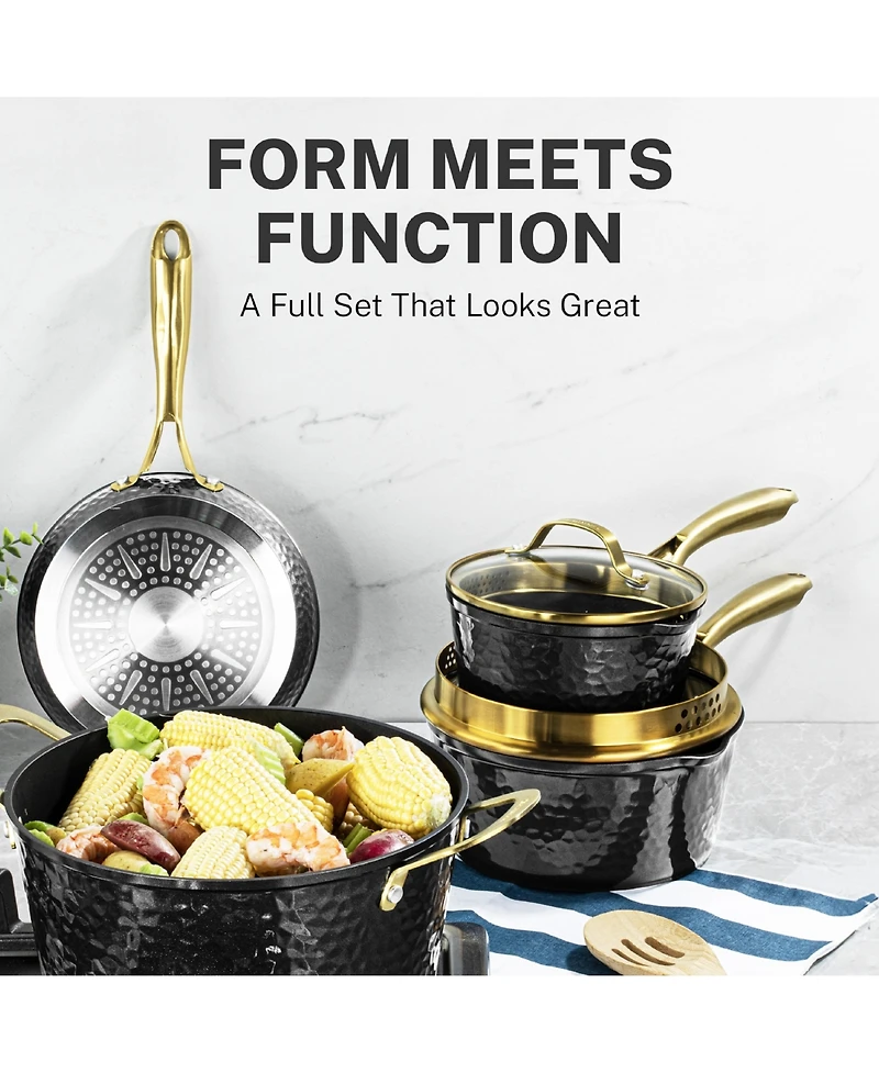 Charleston Collection 15-Piece Hammered Ceramic Coating Nonstick Cookware Set
