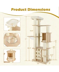 Gymax 71'' Tall Cat Tree w/Cozy Perch Condo Space Capsule 4.6'' Scratching Posts