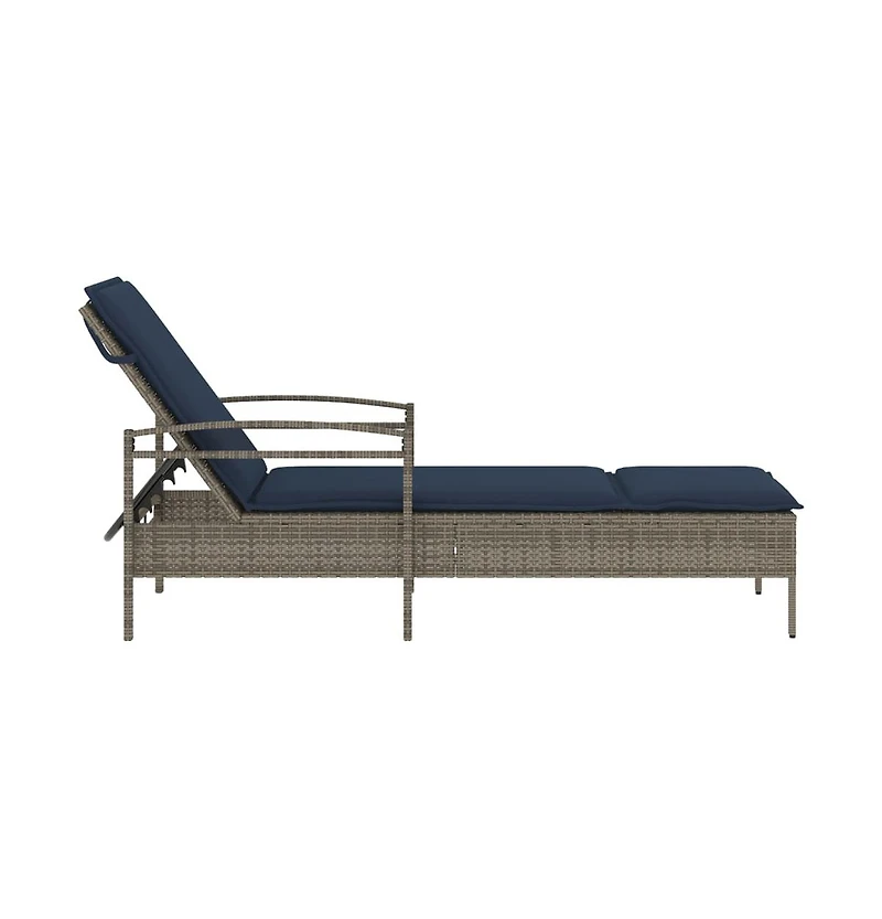 Sun Lounger with Cushion Grey 24.8 x 78.7 x 31.9" Poly Rattan (Us only)