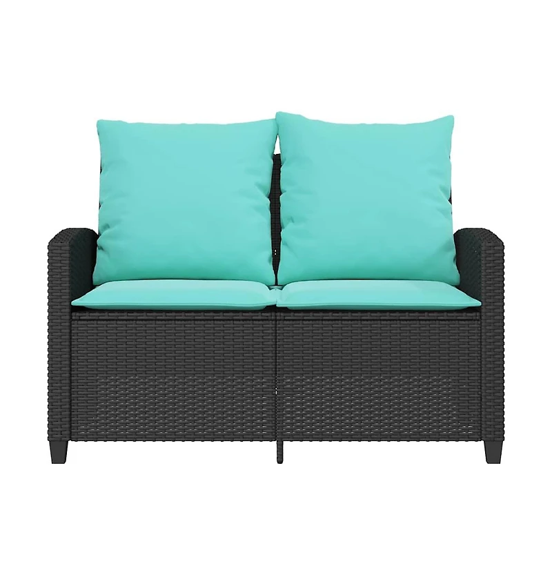 Patio Sofa 2-Seater with Cushions&Table Poly Rattan