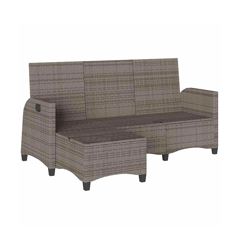 Reclining Garden Sofa Grey Pe Rattan, Powder-Coated Steel 3-Seater