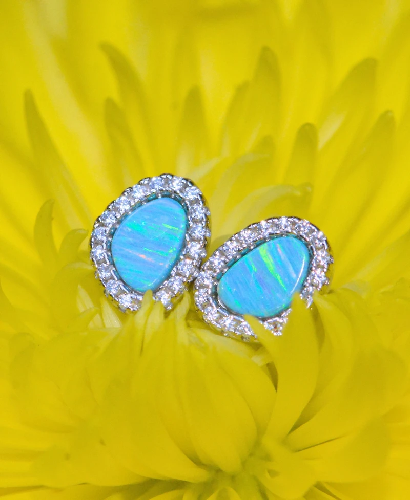 Kamaria Pebble Stud Earrings With Lab-Grown Opal Sterling Silver