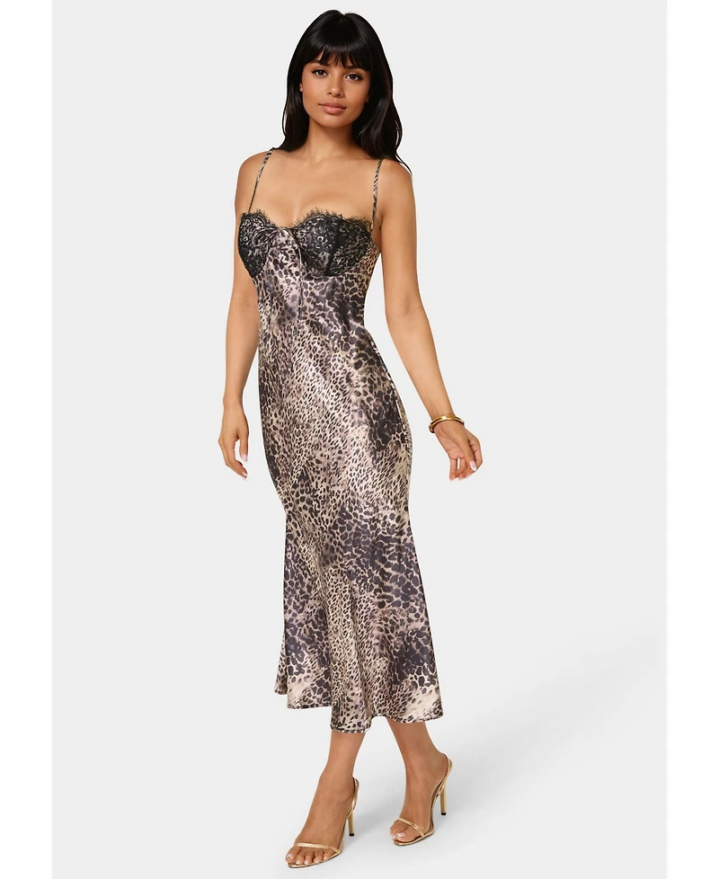 Bebe Women's Satin Maxi with Lace Cups