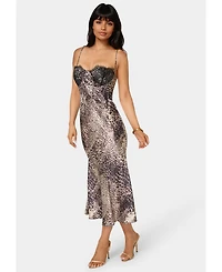 Bebe Women's Satin Maxi with Lace Cups