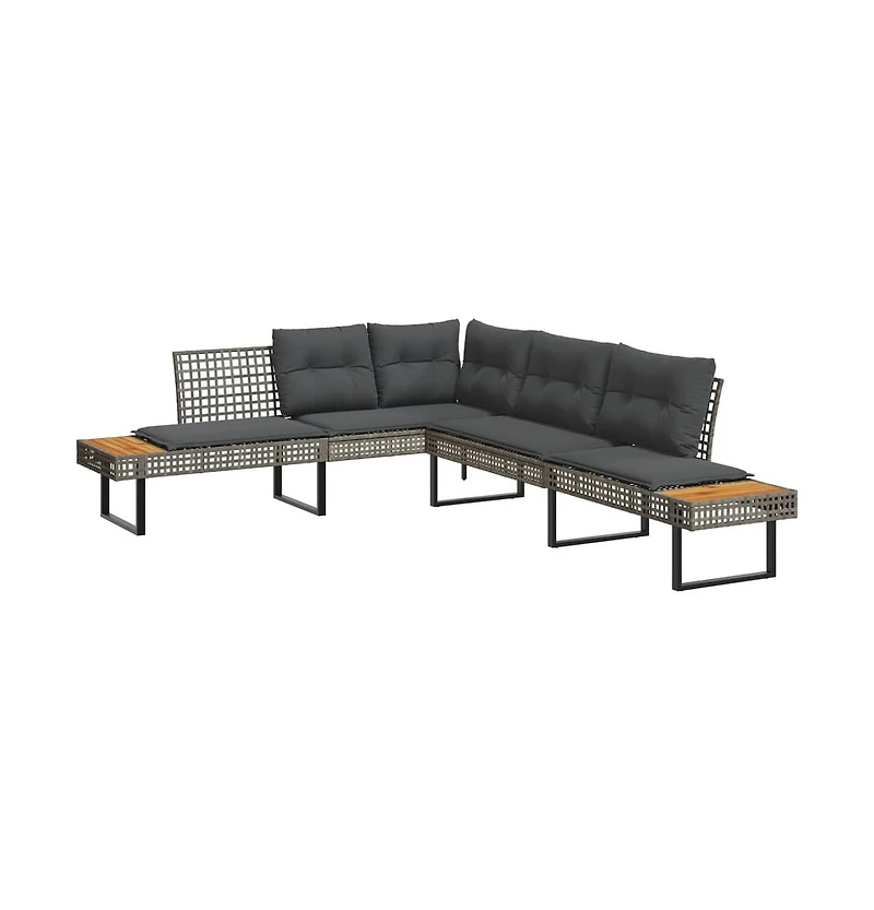 Garden Sofa Grey Poly Rattan L-shaped Removable Covers