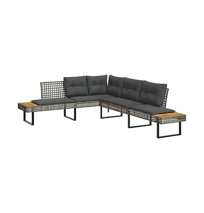 Garden Sofa Grey Poly Rattan L-shaped Removable Covers