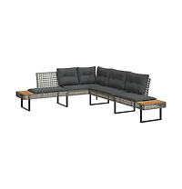 Garden Sofa Grey Poly Rattan L-shaped Removable Covers