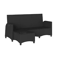 Reclining Patio Sofa with Cushions L-shaped Black Poly Rattan