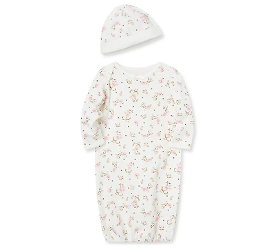 Little Me Baby Girls Vintage Rose Print Gown and Beanie, 2 Piece Set