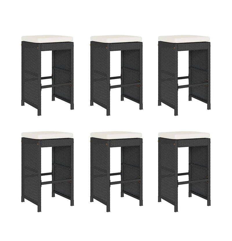 Garden Bar Stool Set of 6 Black, Cream Pe Rattan Compact