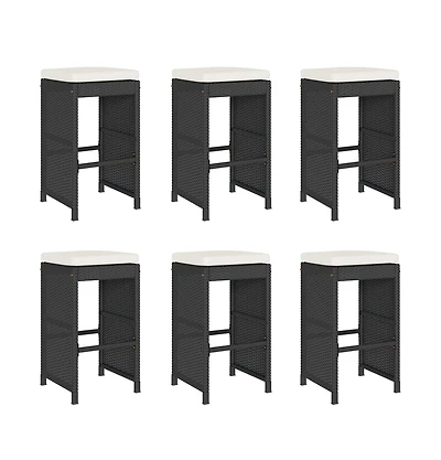 Garden Bar Stool Set of 6 Black, Cream Pe Rattan Compact