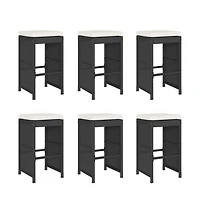 Garden Bar Stool Set of 6 Black, Cream Pe Rattan Compact