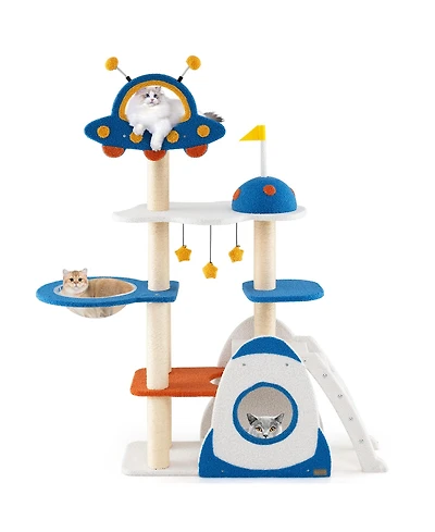 Gymax Space Theme Cat Tree w/ Sisal Covered Scratching Posts Ufo-shaped Top Perch