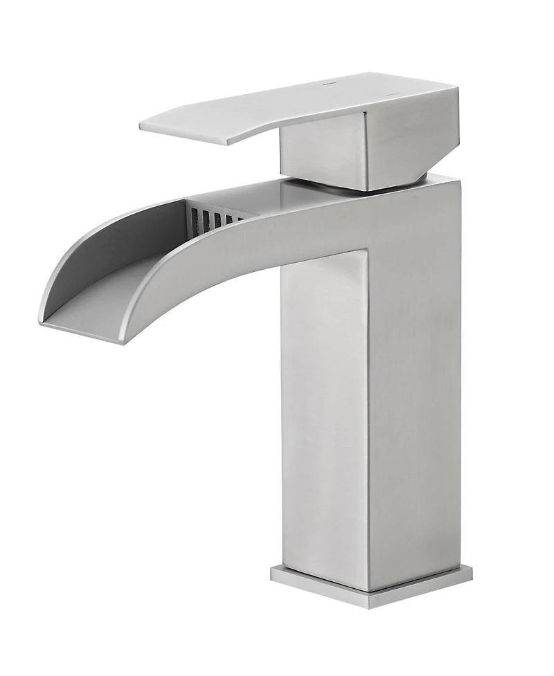 Waterfall Single Hole Single-Handle Low-Arc Bathroom Sink Faucet With Pop-up Drain Assembly In Brushed Nickel