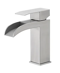 Waterfall Single Hole Single-Handle Low-Arc Bathroom Sink Faucet With Pop-up Drain Assembly In Brushed Nickel