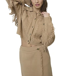 Central Park West Women's Elyse Cabled Fringe Sweater Cardigan