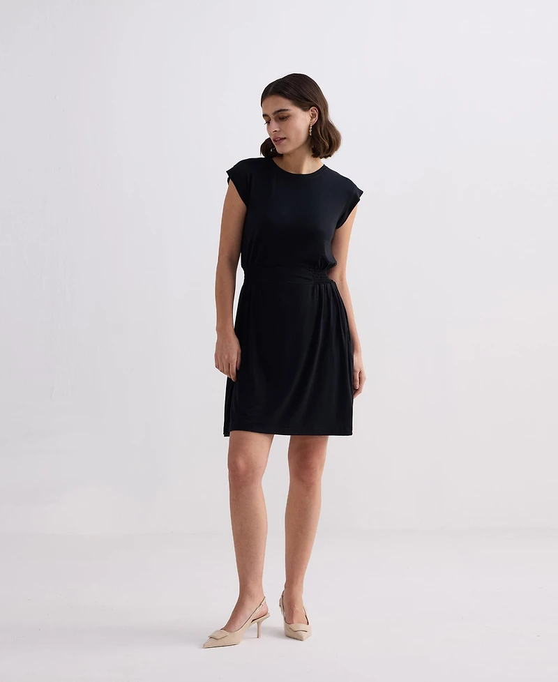 Reistor Women's Short Dress With Smocking Side Detail Black
