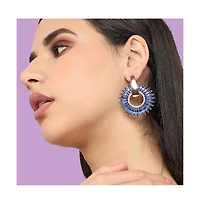 Sohi Women's Blue Embellished Circular Drop Earrings