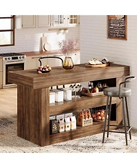 Tribesigns 55-Inch Kitchen Island with Storage, Farmhouse 3-Tier Stationary Island Table