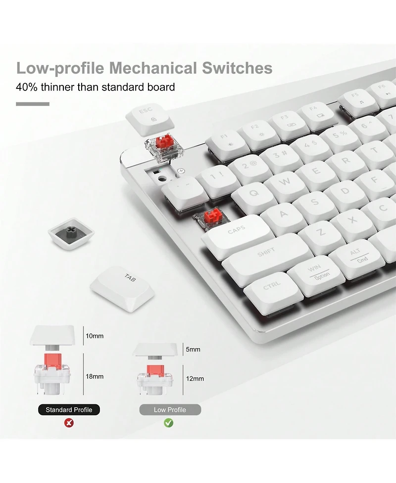 Wireless Mechanical Keyboard And Mouse - Low-Profile Red Switch, Semi-Quiet Typing, 98-Key Mechanical Keyboard for Windows, MacOS, Pc