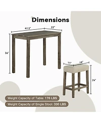 3-Piece Bar Table and Chairs Set Tall Dining Table with Upholstered Bar Stool for Living Room Kitchen