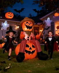 6FT Halloween Inflatable Pumpkin Head Scarecrow with Led Lights for Outdoor Yard and Lawn Decoration