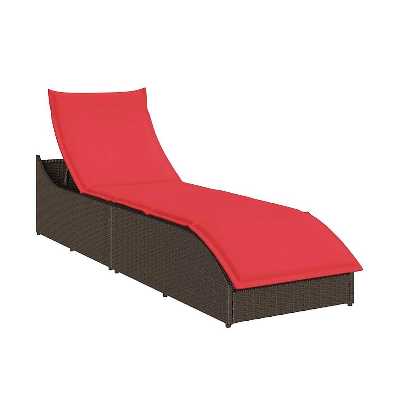 vidaXL Folding Sun Lounger with Cushion and Storage Brown Poly Rattan
