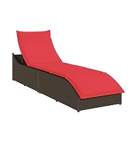 vidaXL Folding Sun Lounger with Cushion and Storage Brown Poly Rattan