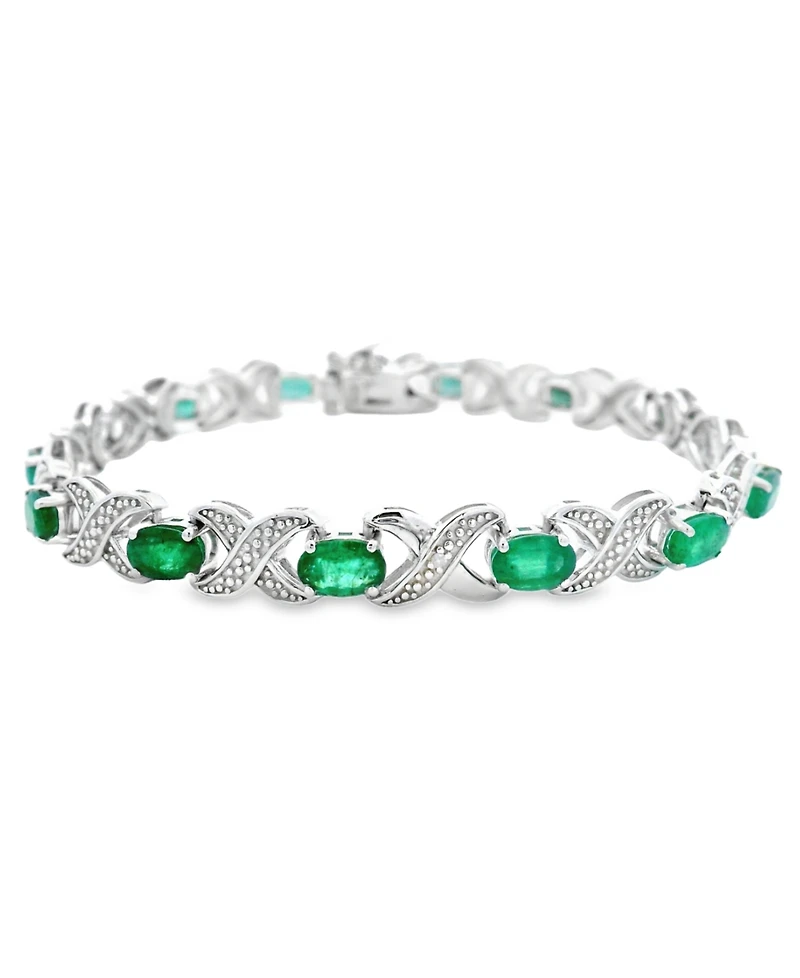 Macy's Oval Emerald (5.60 ct. t.w.) and Diamond Bracelet (0.005 ct. t.w.) in Sterling Silver