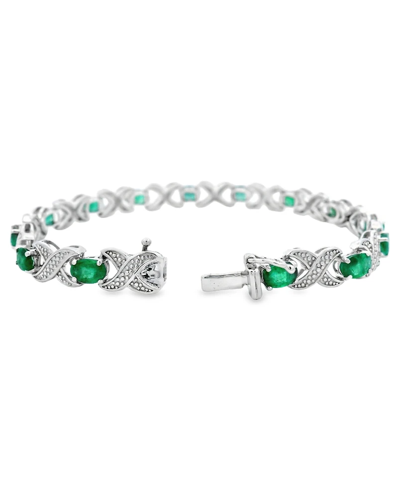Macy's Oval Emerald (5.60 ct. t.w.) and Diamond Bracelet (0.005 ct. t.w.) in Sterling Silver