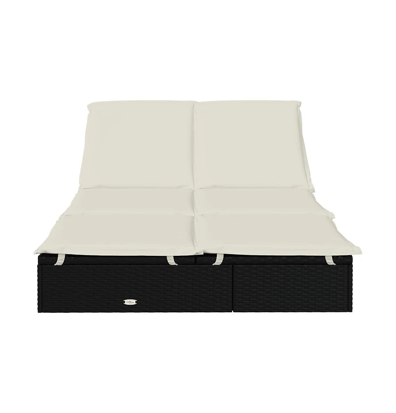 Sunbed Black Pe Rattan Double Adjustable Armrests Sunbed