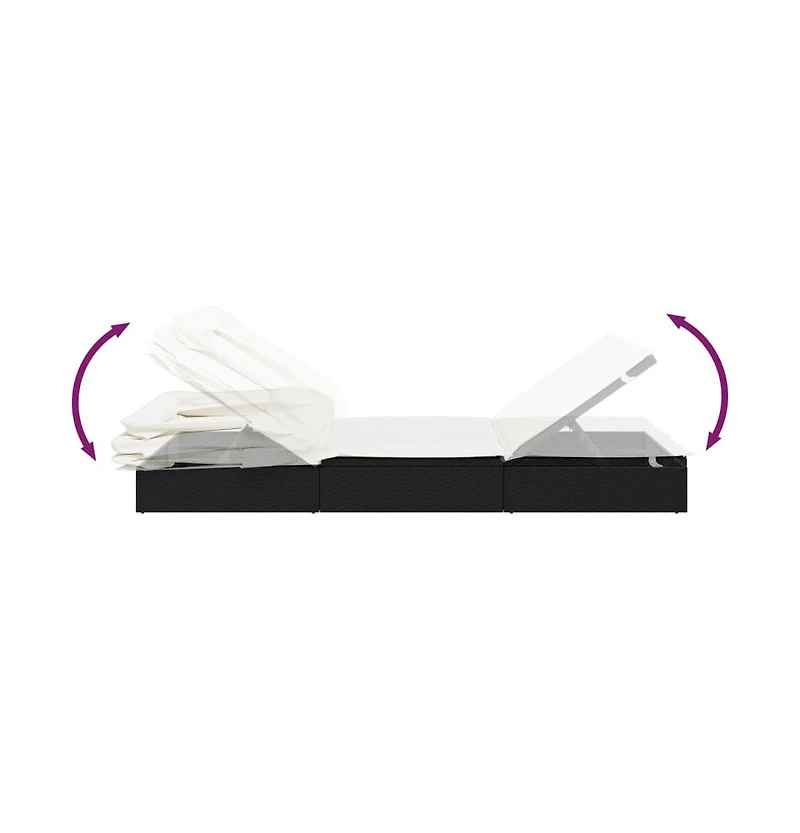 vidaXL Sunbed Black Pe Rattan, Powder-Coated Steel, 100% Polyester Double